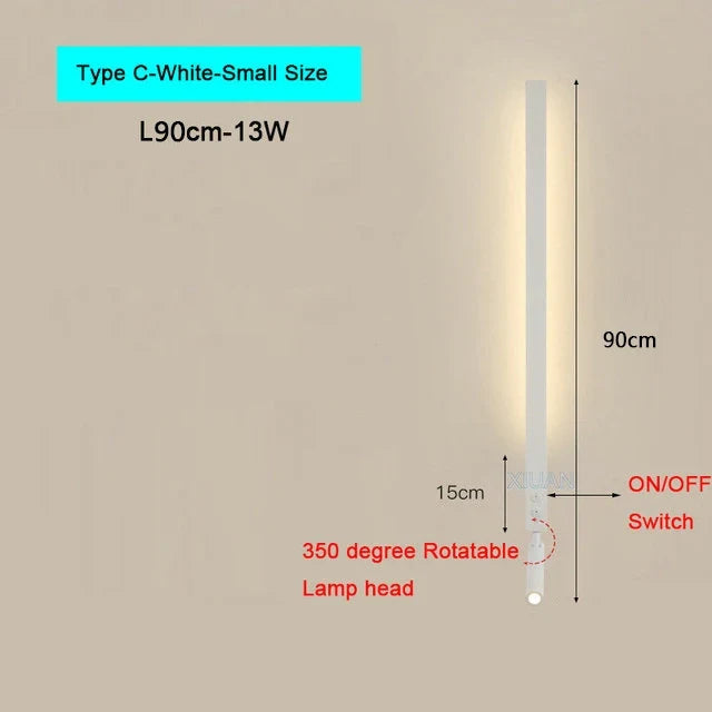 Modern Bedroom Living Room Wall Light ON/OFF Switch AC220V Black White Long Wall Lamps with LED Spotlights