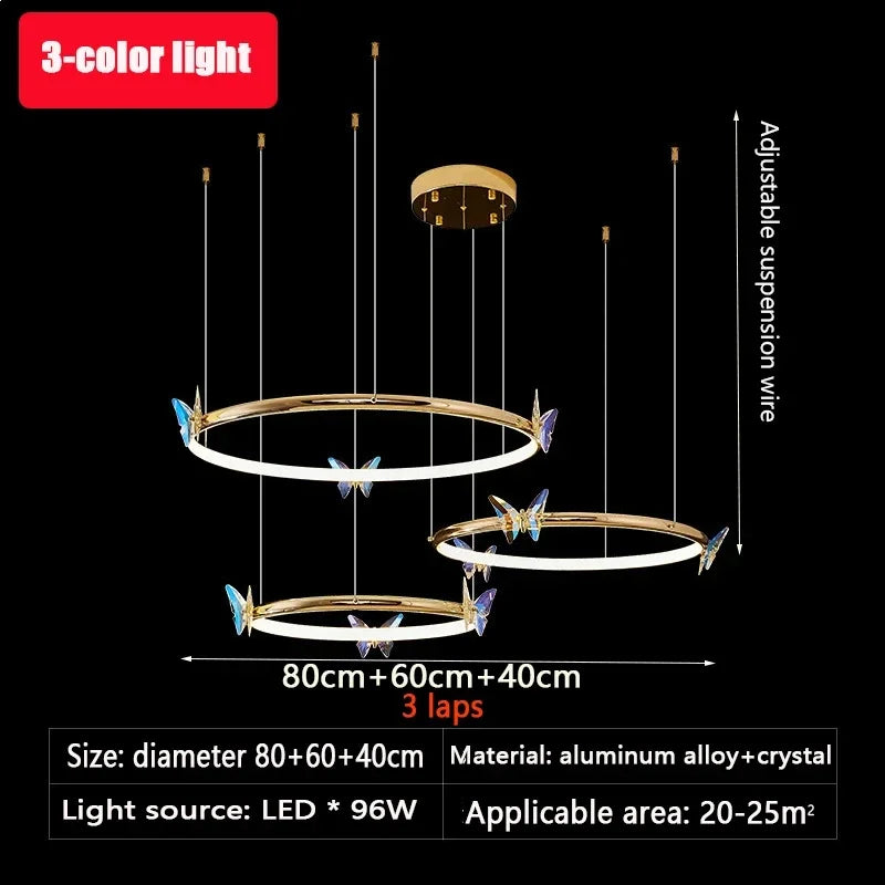 lustre moderne en forme de papillon avec anneau doré décoratif