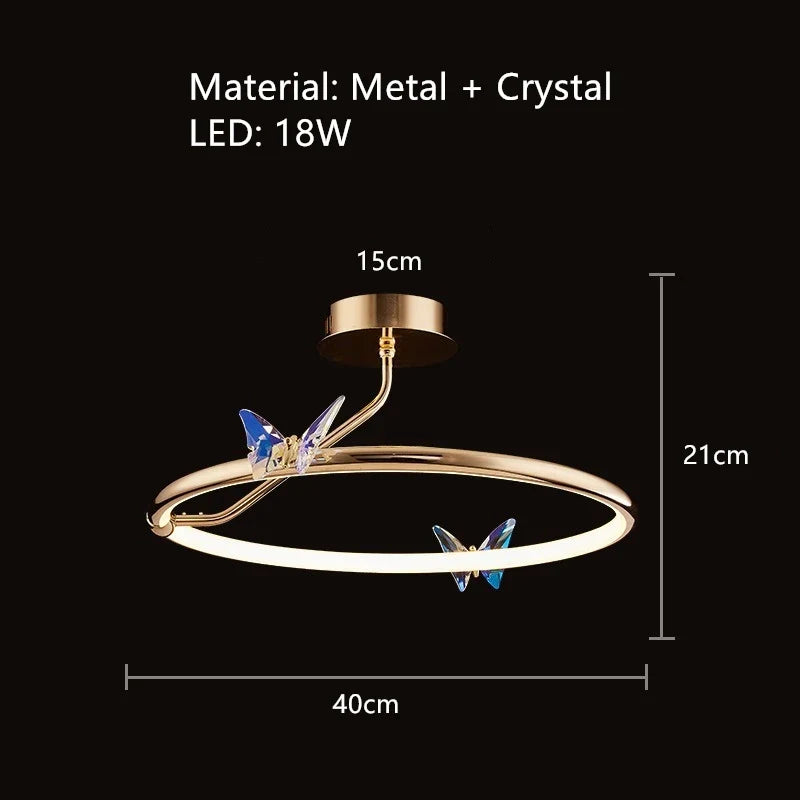 lustre led papillon anneau doré avec cordon réglable emballage soigné
