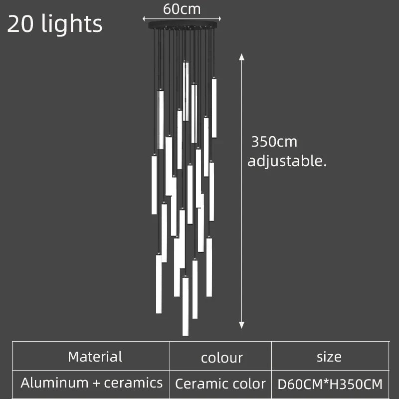 lustre led long tube spirale minimaliste moderne 2023