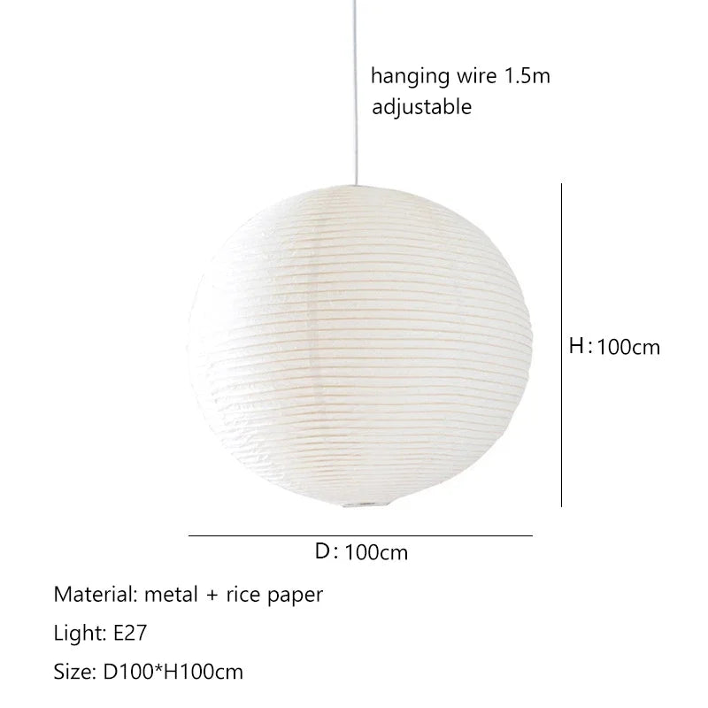lustre nordique wabi sabi en papier de riz led rond