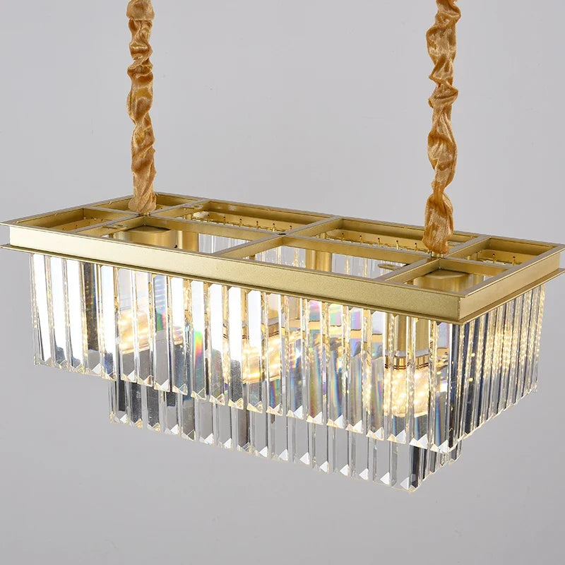 lustre suspendu en cristal luxe avec lampes rondes en fer doré