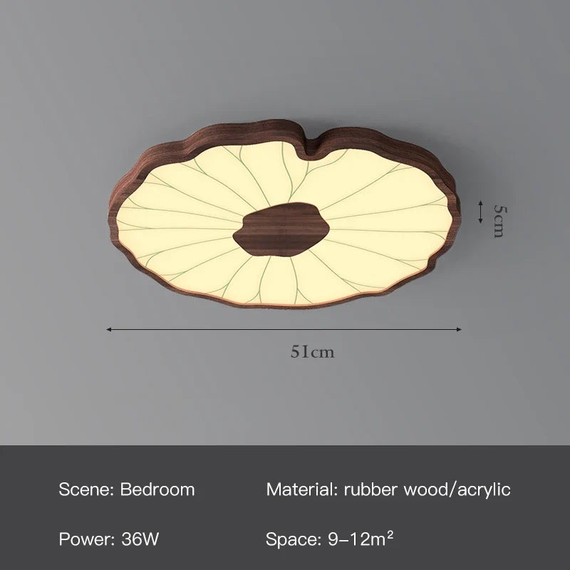 plafonnier moderne design feuille lotus en bois avec lumière led