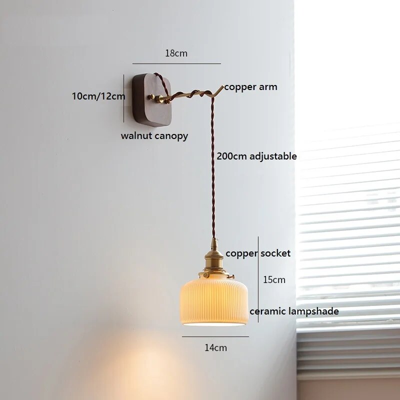 applique murale led noyer cuivre moderne baguette plug-in