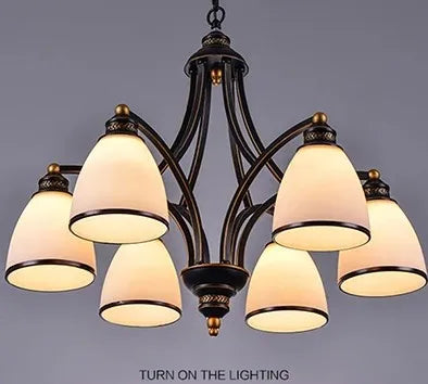 lustre vintage en fer et bronze style loft avec abat jour en verre