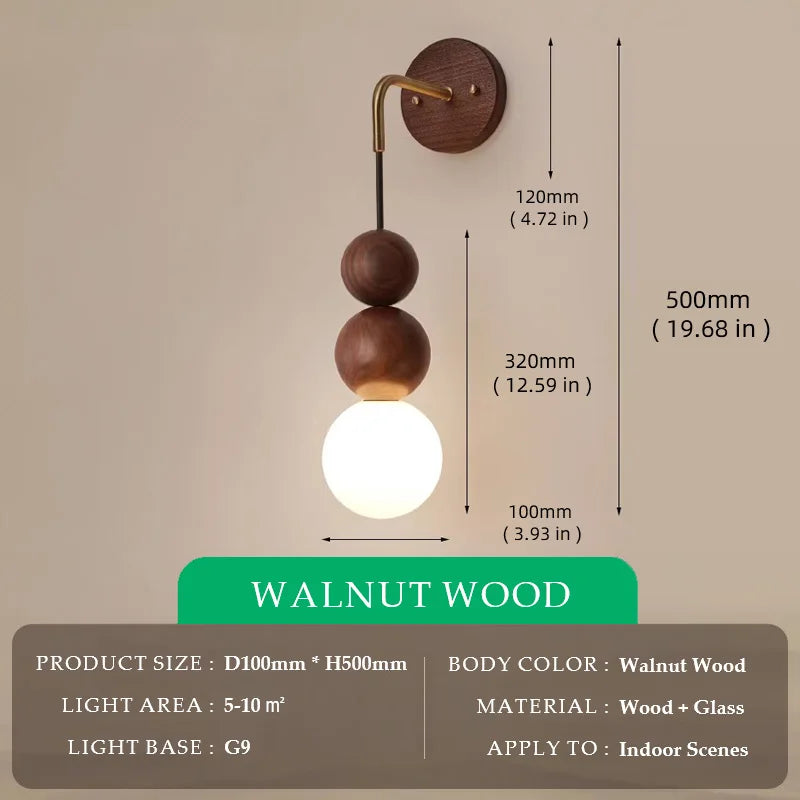 Walnut Wood Brass Gradient Glass Wall Light, Wall Sconce for Bedroom, Bedside, Living, Dining Room, Corridor aisle