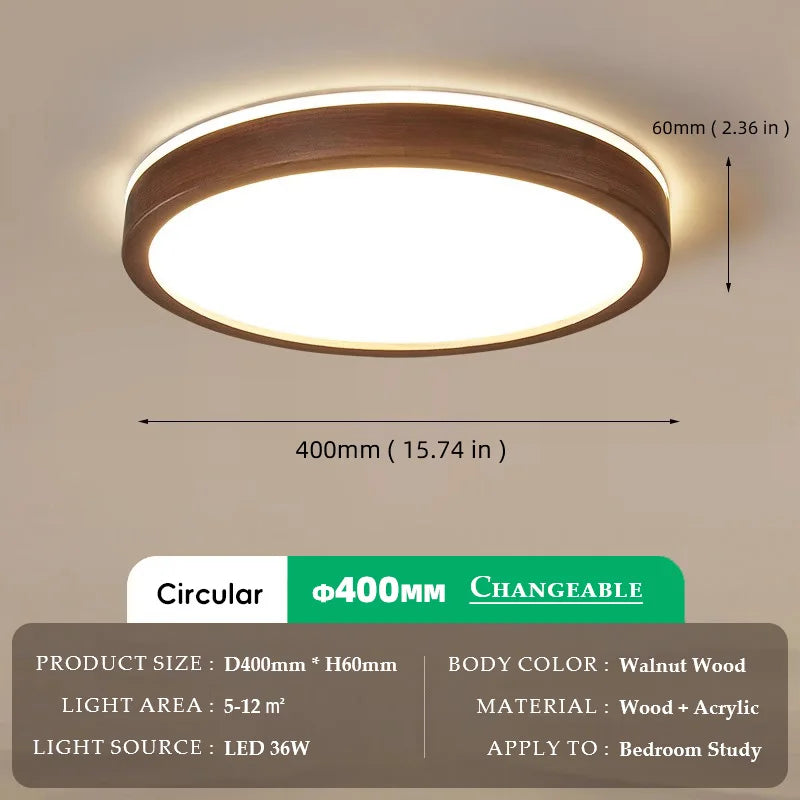 Walnut Wood Ceiling light, Wabi-sabi Simple Modern Vintage style, Bedroom lighting for Bathroom, Bedroom, dining room, Study