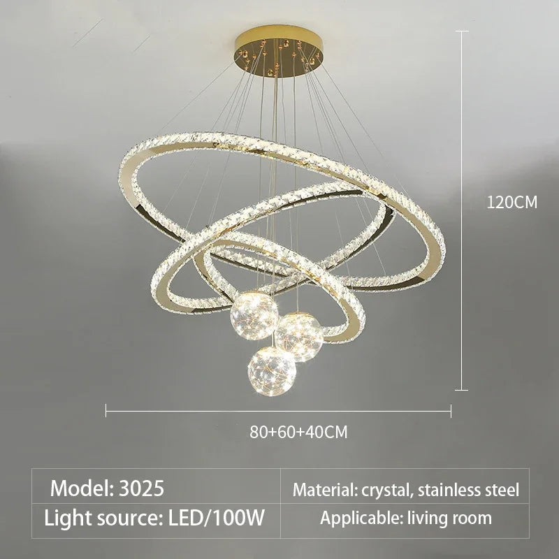 lustre moderne en cristal à led avec finition dorée étoile