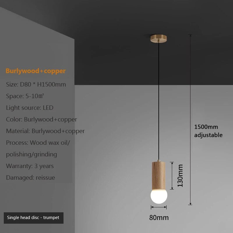 suspension noyer lustre chinois barre tête lampes