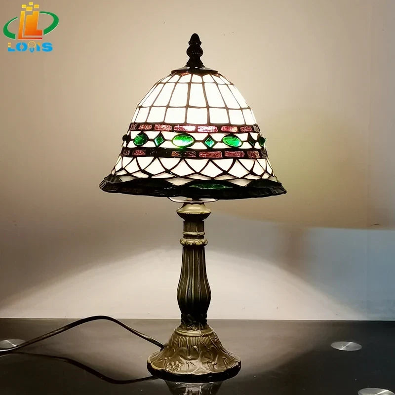lampe de table style tiffany en verre décoratif antique