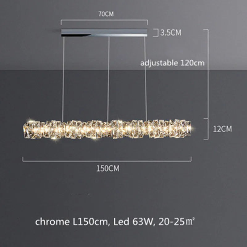 suspension moderne à intensité variable avec télécommande en cristal et acier