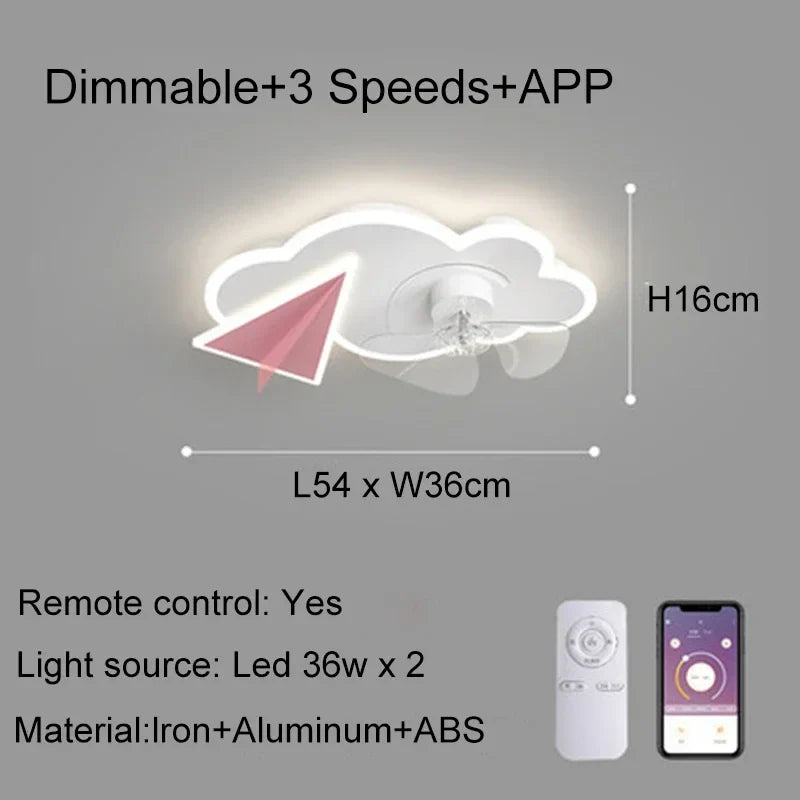 plafonnier ventilateur avec lumières design avion télécommande pour enfants
