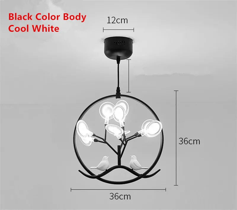 lustre design nordique cage à oiseaux branche d'arbre halo