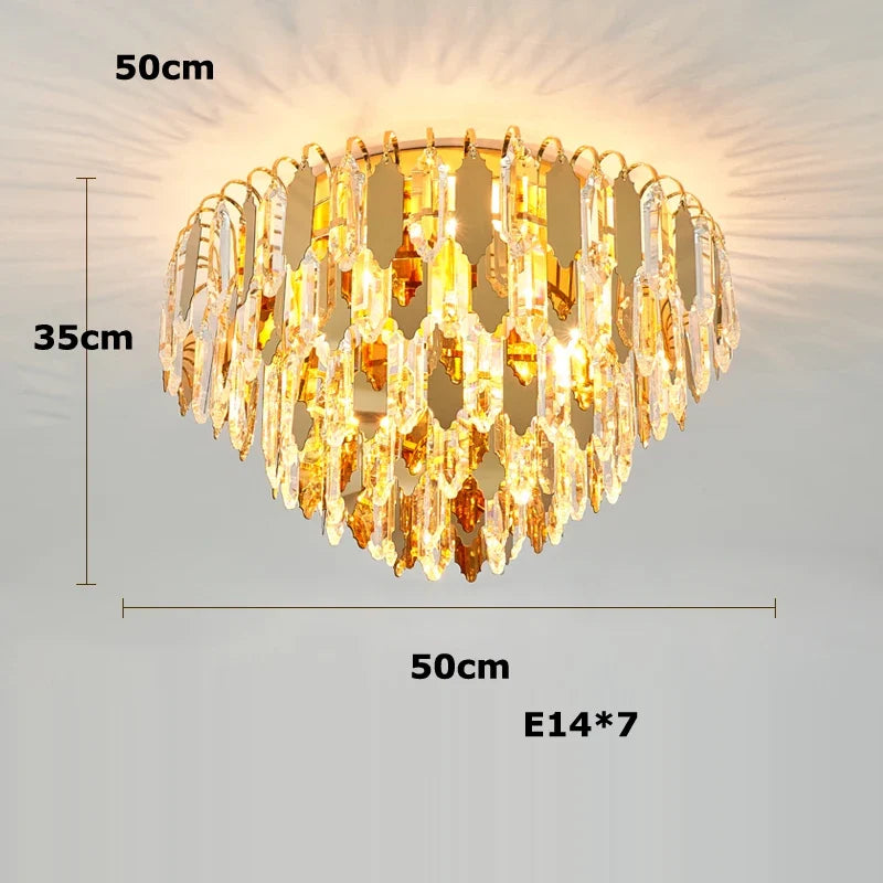 lustre à led de luxe en or chromé pour décoration moderne