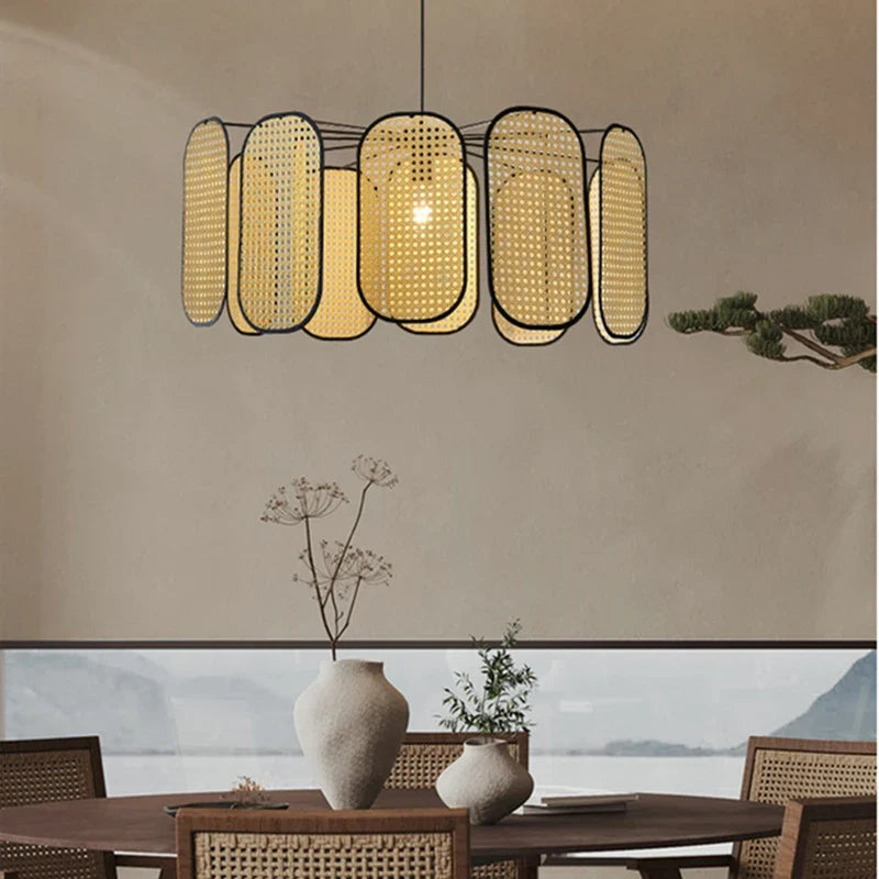plafonnier en rotin style chinois décoratif pour restaurant 	 modèle