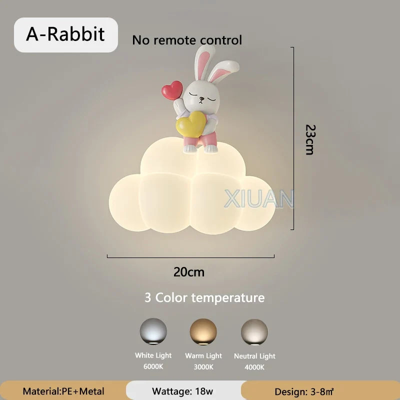 appliques murales créatives led pour enfants en forme d'ours ange lapin