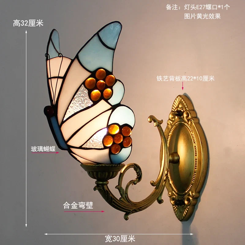 applique murale tiffany papillon décor méditerranéen vitrail miroir