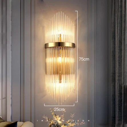 applique murale design en cristal et acier inoxydable doré