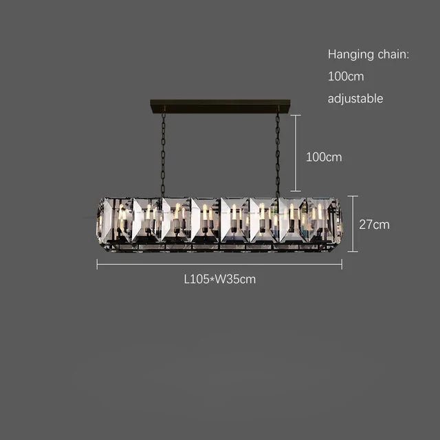 lustre moderne en cristal k9 suspension rectangulaire grande taille
