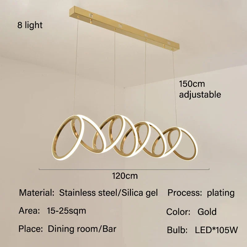 Anneau de luxe moderne suspension LED lumières pour salle à manger cuisine éclairage Lustre décor Lustre barre intérieure suspendus luminaires