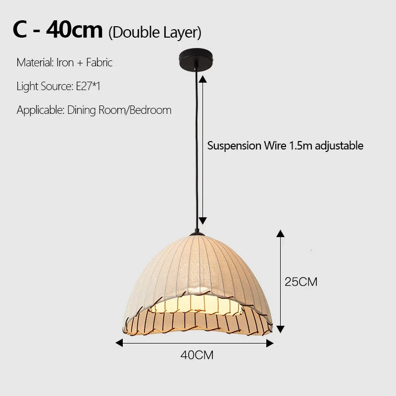 lustre en tissu chinois avec chapeau de paille et lumière led