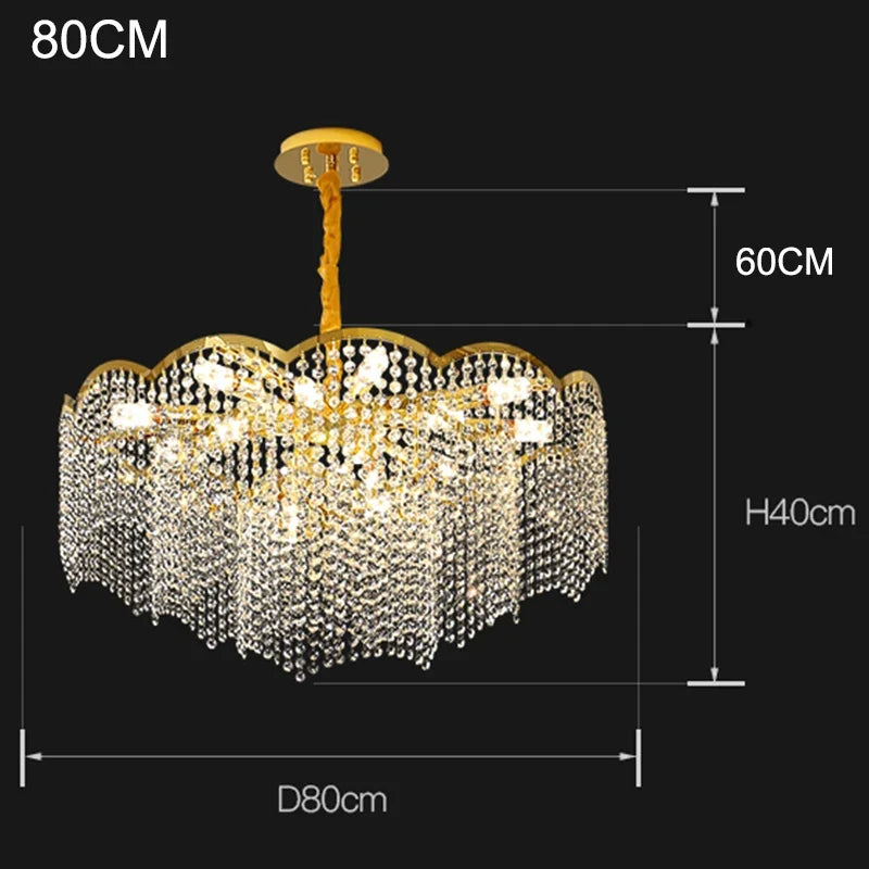 lustre moderne en cristal doré haute suspension design élégant pour intérieur