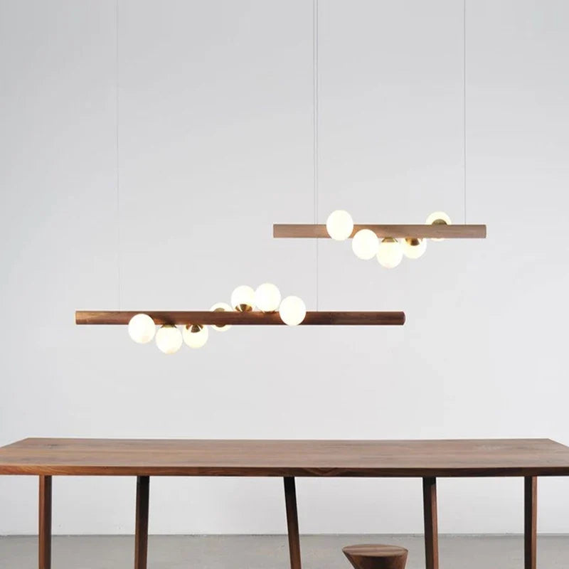 lustre moderne en verre et bois de noyer pour intérieur