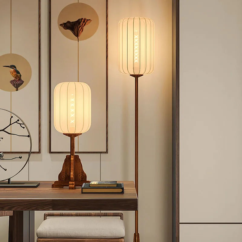 lampadaire style vintage en tissu bois cuivre pour hôtel restaurant