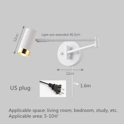 Applique murale LED à bascule télescopique balançoire bras long applique murale interrupteur d'applique interne éclairage de chevet domestique décor appliques lumières