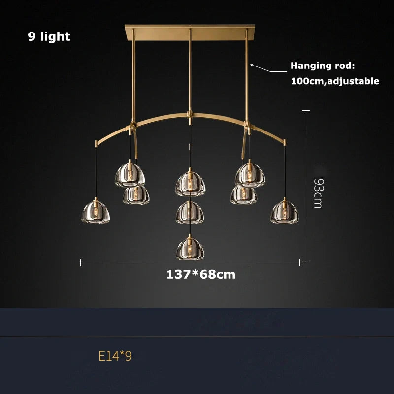 lustre vintage en cristal et cuivre pour éclairage intérieur