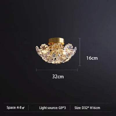 lustre cristal pissenlit cuivre suspension à led décorative