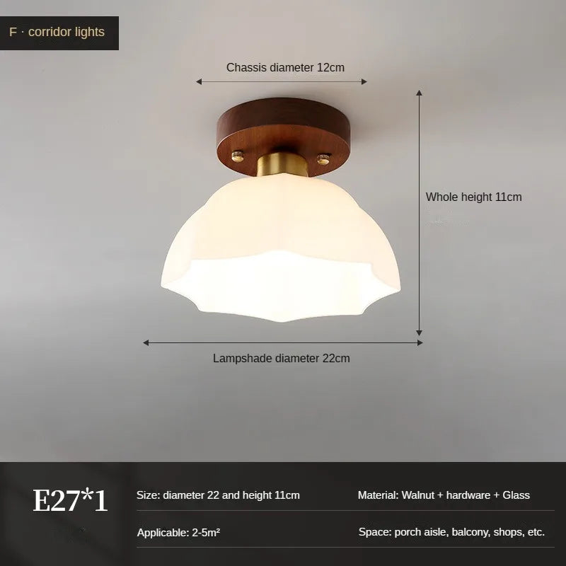 plafonnier vintage simple en verre et noyer pour éclairage domestique
