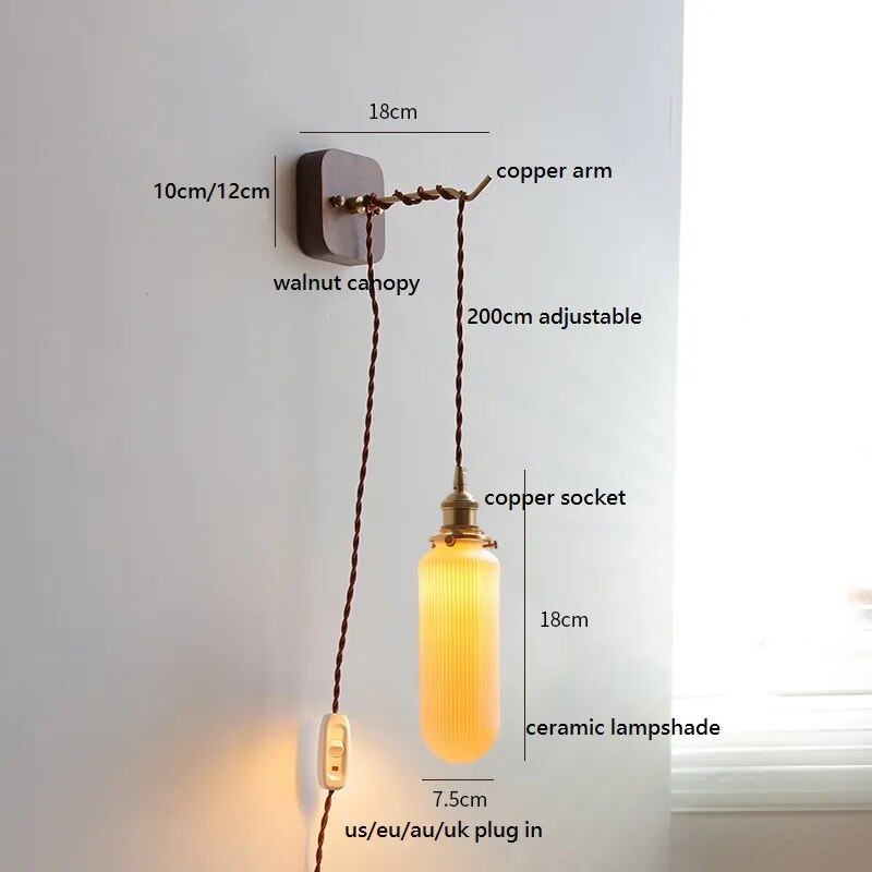 applique murale led noyer cuivre moderne baguette plug-in