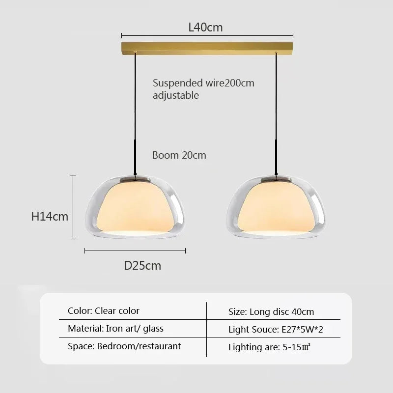 suspension en verre double couche style danois pour intérieur élégant