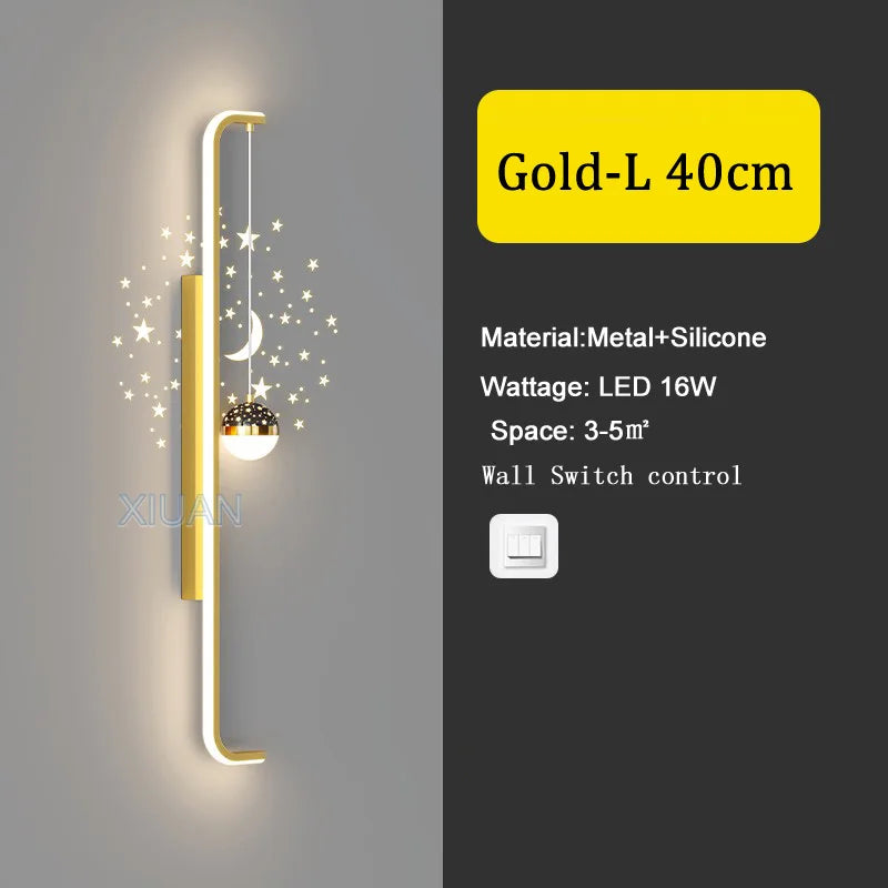 Modern Long Wall Lamps Living Room Wall Light TV Background Decorative Night Lights Black White Gold Star Projection AC 220V