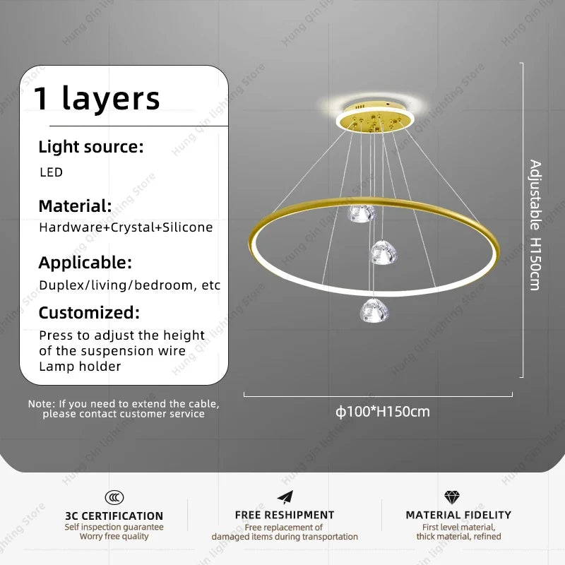 lustre moderne en cristal avec éclairage à led