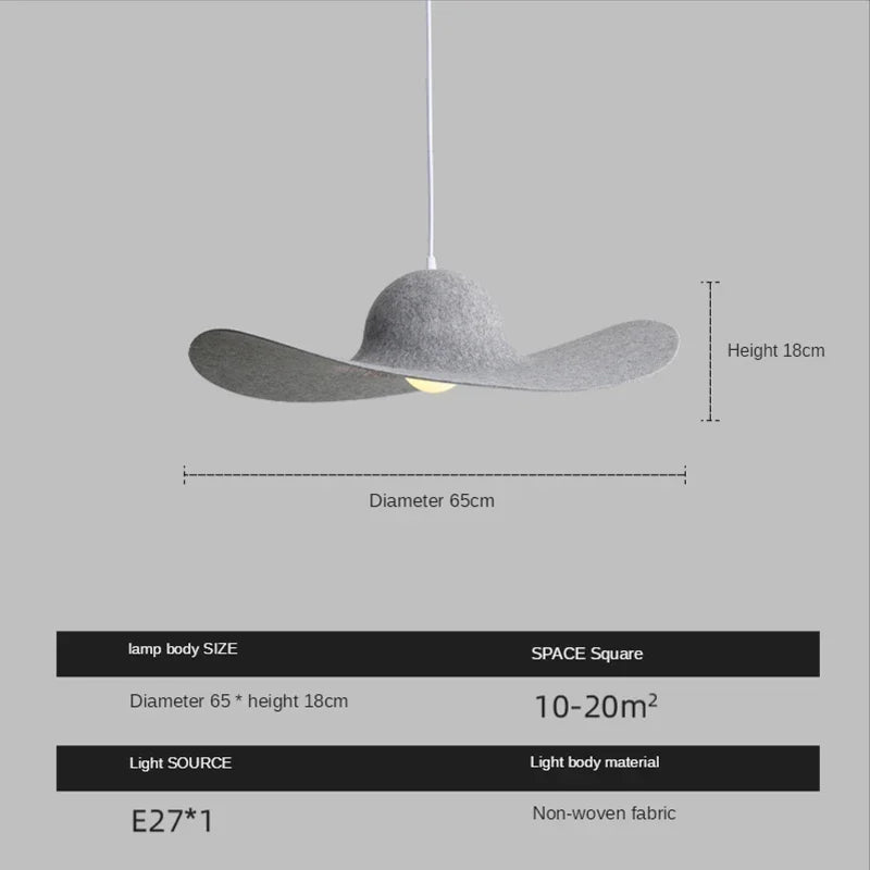 Felt Pendant Lamps Nordic Hat Chandelier Ceiling Hanging Light for Living Dining Room Bedroom