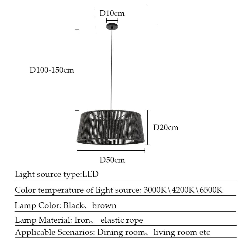 lustre nordique sandyha tissé corde éclairage led maison