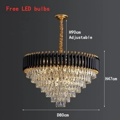 lustre led moderne de luxe en cristal luminaire rond ou long