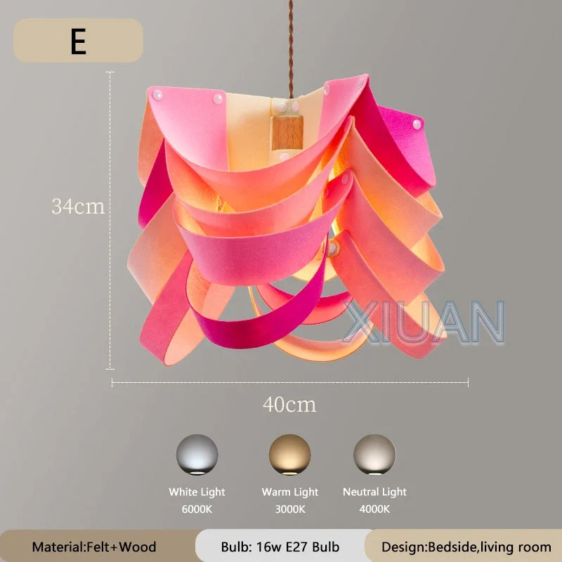Art Design Restaurant Pendant Lamps Detachable Felt Sconces LED E27 Hanging Light for Living Room Dining Table Green White Pink
