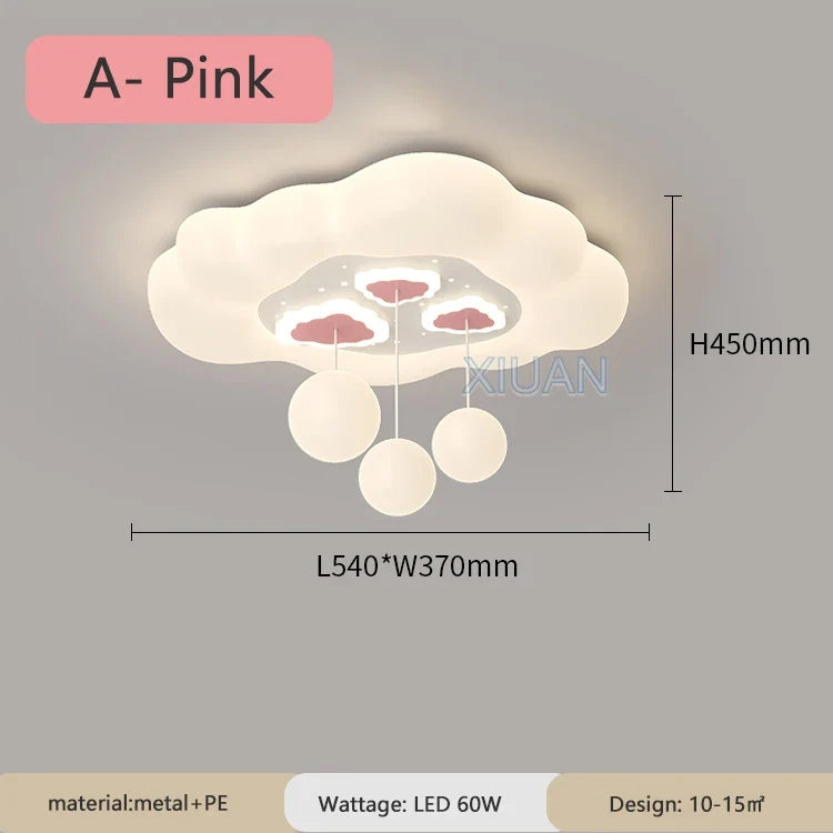 Full Spectrum Pink White Cloud Ceiling Lamps with Hanging Ball AC220V Nursery School Children Bedroom Kids Room Chandelier Light