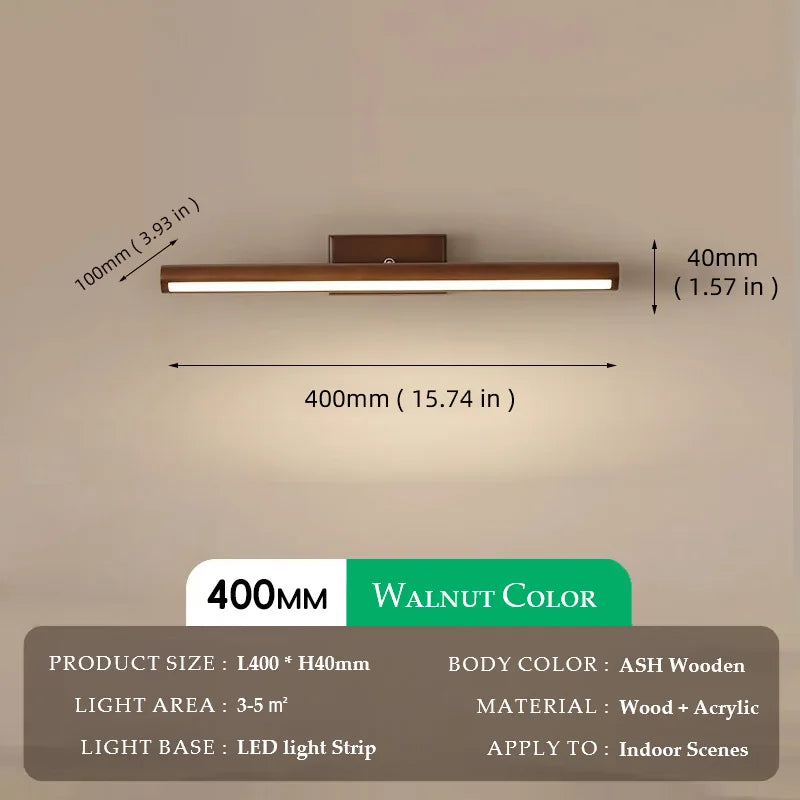 Wooden Mirror headlight, Wabi-sabi Modern Vintage style, wall light for Bathroom, Bedroom, dining room, Study lighting