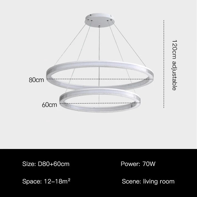 Modern Nordic LED Chandeliers For Living Rooms, Bedrooms, Restaurants, Kitchens, Chandeliers, White Circular 3-ring Design