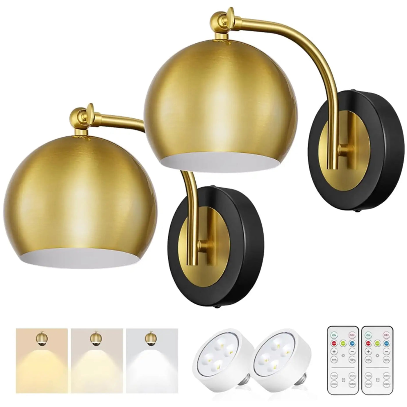 Gold Wall Sconces Battery Operated, Not Hardwired Dimmable, Battery Wall Sconce Wireless Wall Lamp for Bedroom, Bulb Included
