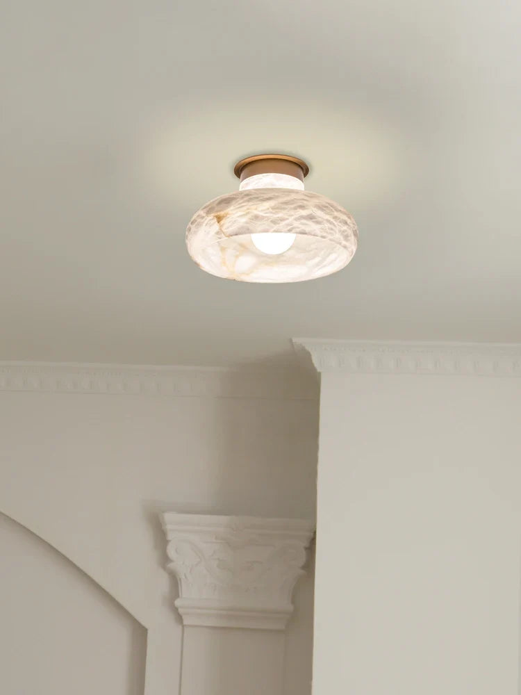 lampe de chevet en laiton et marbre flocon de neige naturel