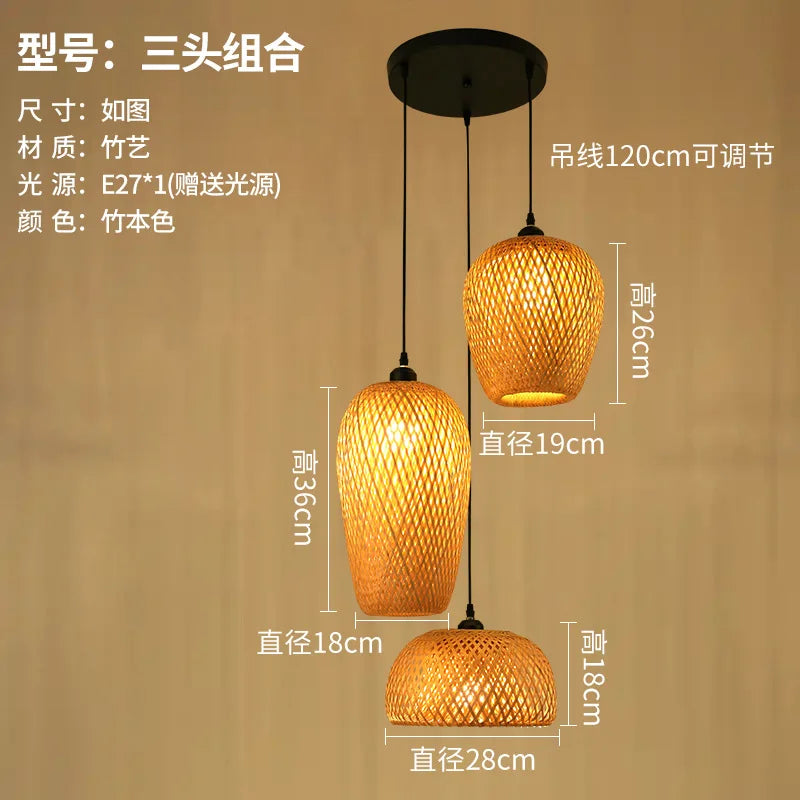 lustre style chinois fait main en bambou tissage pastoral vintage
