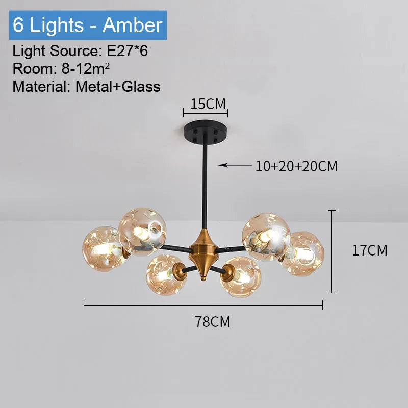 Boule de verre nordique Led plafond lustre noir suspension lumières décor à la maison suspendus Lustres luminaire salon salle à manger chambre