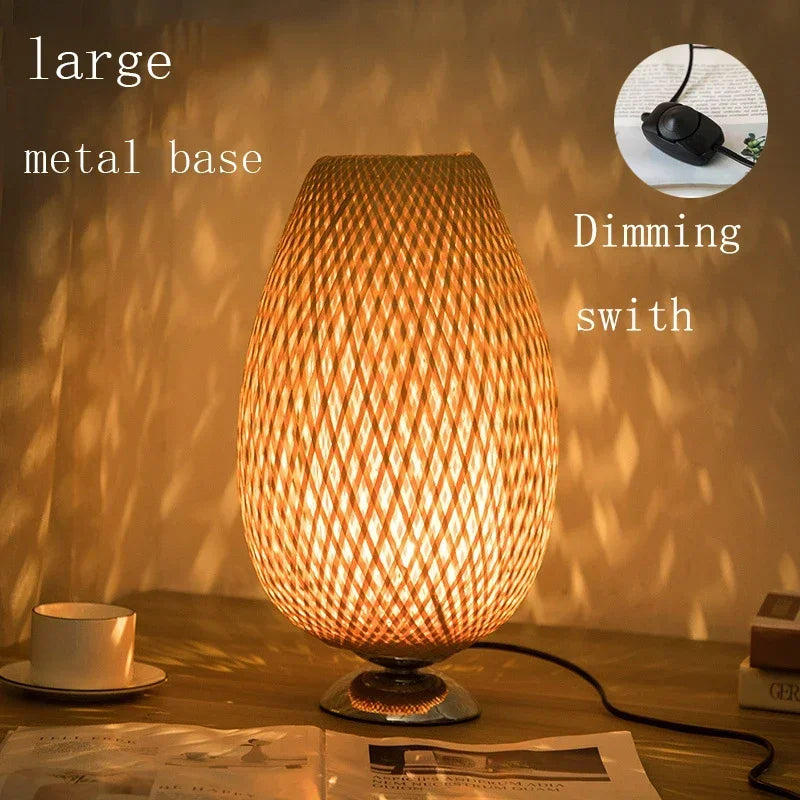 lampe de bureau vintage en bambou artisanale en bois naturel