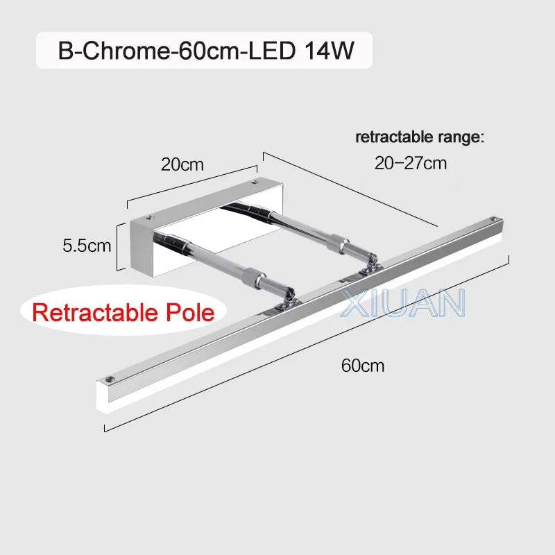 lampe frontale à miroir rétractable pour toilettes