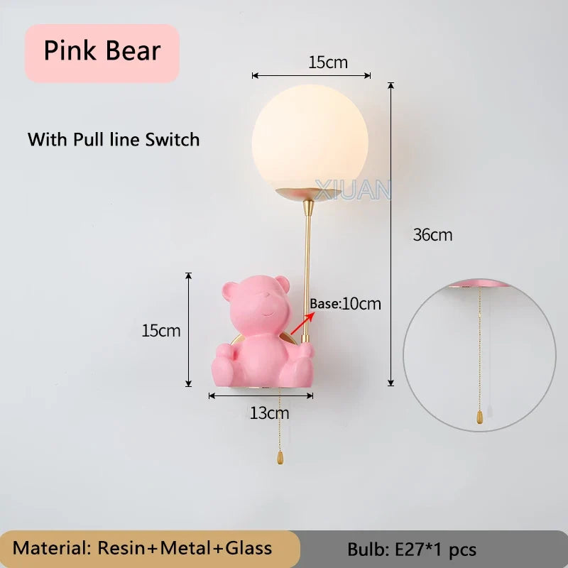 applique murale ours avec interrupteur à tirer pour enfants